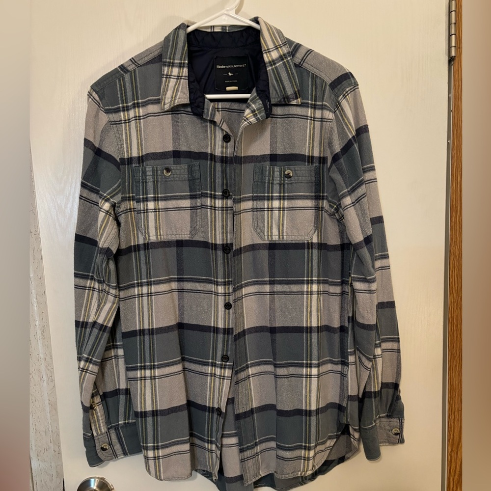 Modern Amusement Gray Plaid Casual Button Down Shirt